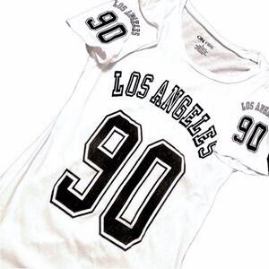 Los Angeles 90 logo extra long tunic tee On Fire scalloped hem